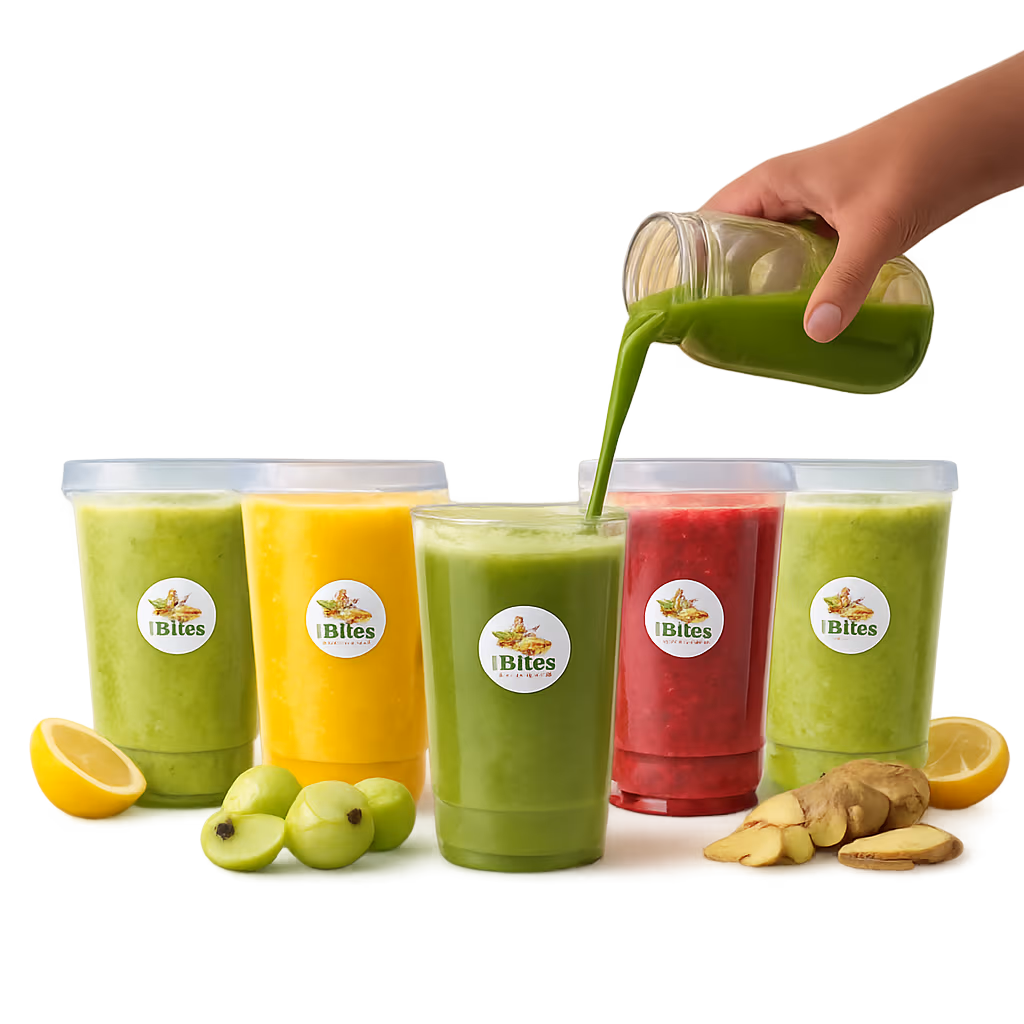iBites fresh cold pressed juices collection - immunity booster, hair growth and skin glow wellness shots